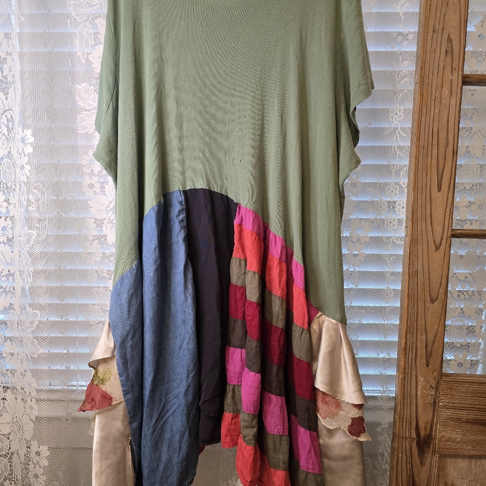 Peachie Keen, T-Shirt Tunic, Upcylced Patxhwork, Womens Boho Shirt, Plus Size - Picture 9 of 11